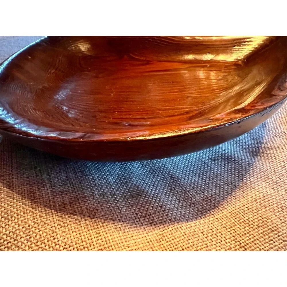 Vintage‎ Artisian Handcrafted Solid Wood Bowl or Handled Serving Tray 15